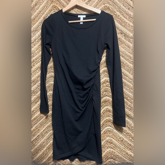 Leith Women's Black Ruched Body-con Long Sleeve Dress, Size S, Great Condition - Picture 1 of 8